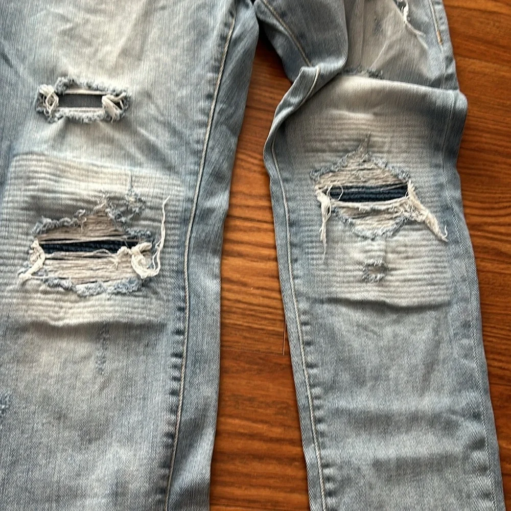 NWOT True Religion Men's 34 Matt Ultra Skinny Moto Distressed‎ Light Wash Jeans